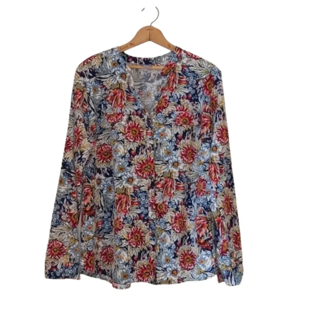 Laura Scott Petite Women's Size XLP Floral print Long Sleeve Shirt - Picture 12 of 12
